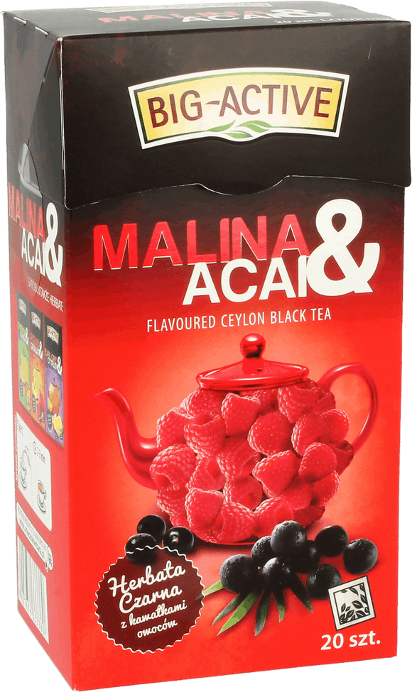 Big - Active Raspberry & Acai Flavored Ceylon Black Tea - Herbata Czarna Malina & Acai - 20 tb
