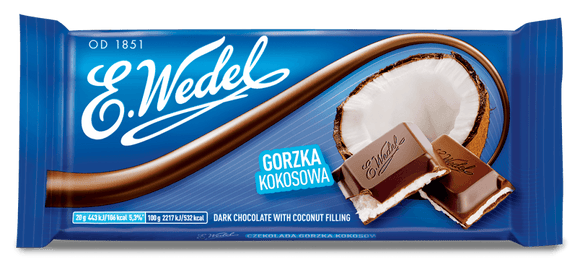 E. Wedel Dark Chocolate with Coconut Filling - Gorzka Czekolada z nadzieniem Kokosowym 100 g